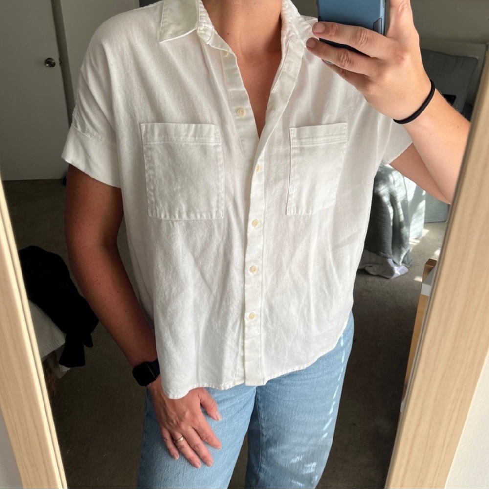 Madewell White Boxy Short Sleeve Button Down Shirt